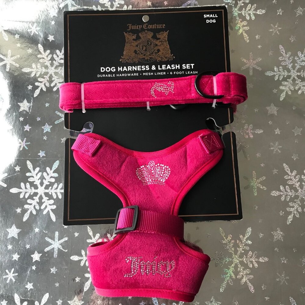 Juicy Couture Harness and Leash Set Mesh Liner Velour Pink Small
